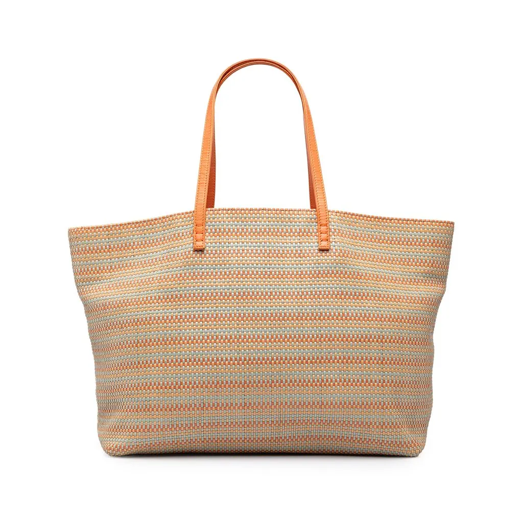 Fendi Medium Raffia Roll Tote Orange Rattan Good - Front View