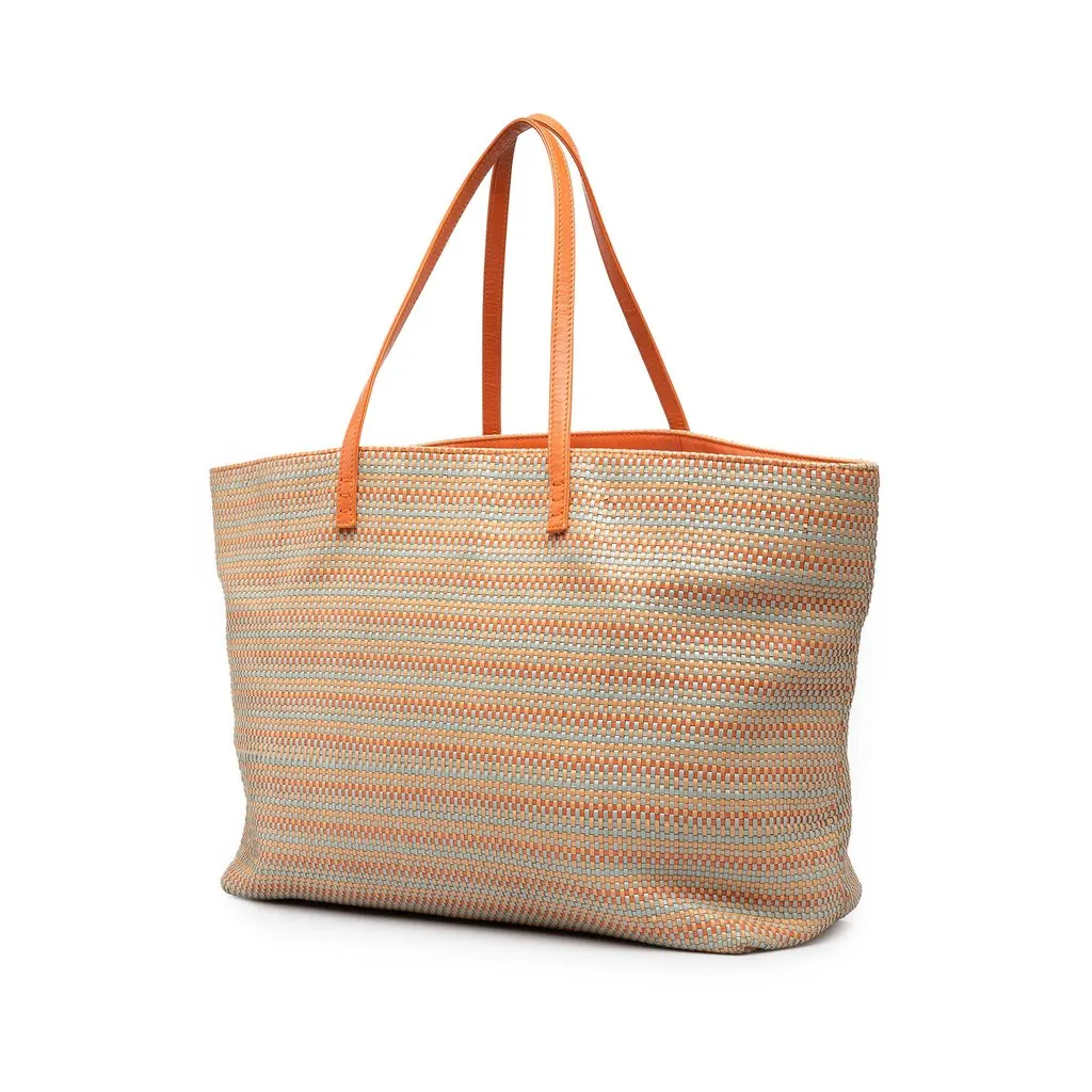 Fendi Medium Raffia Roll Tote Orange Rattan Good - Back View