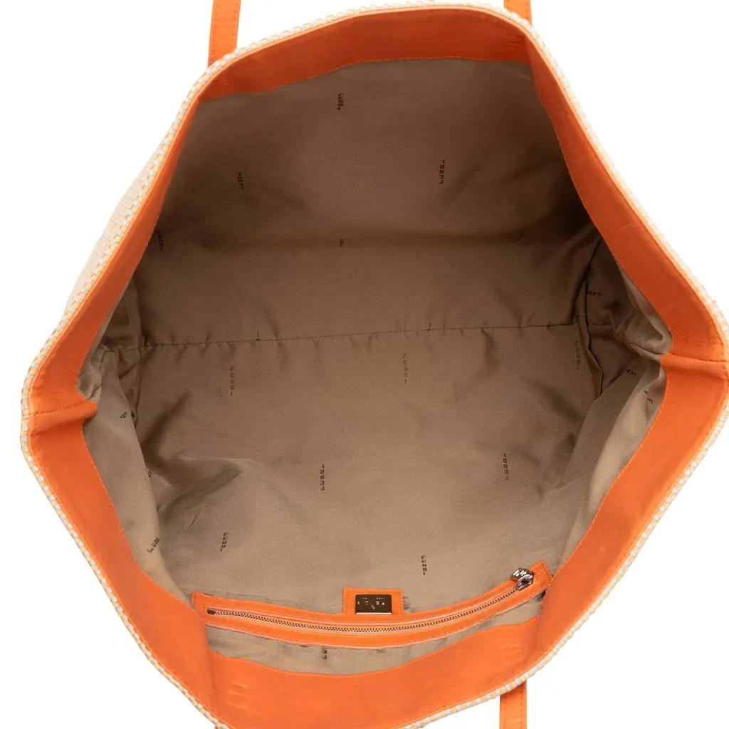 Fendi Medium Raffia Roll Tote Orange Rattan Good - Model View
