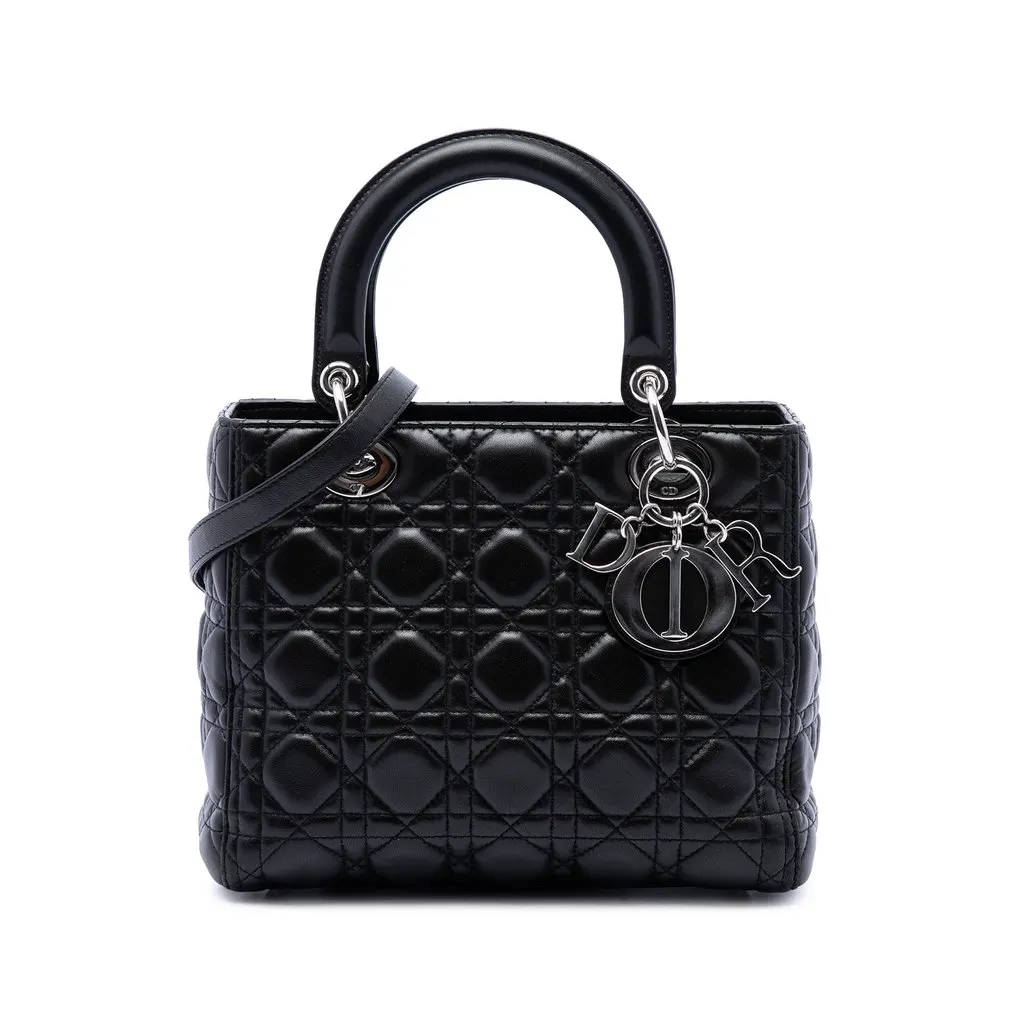 Dior Medium Lambskin Cannage Lady Dior Black Leather Very good - Front View