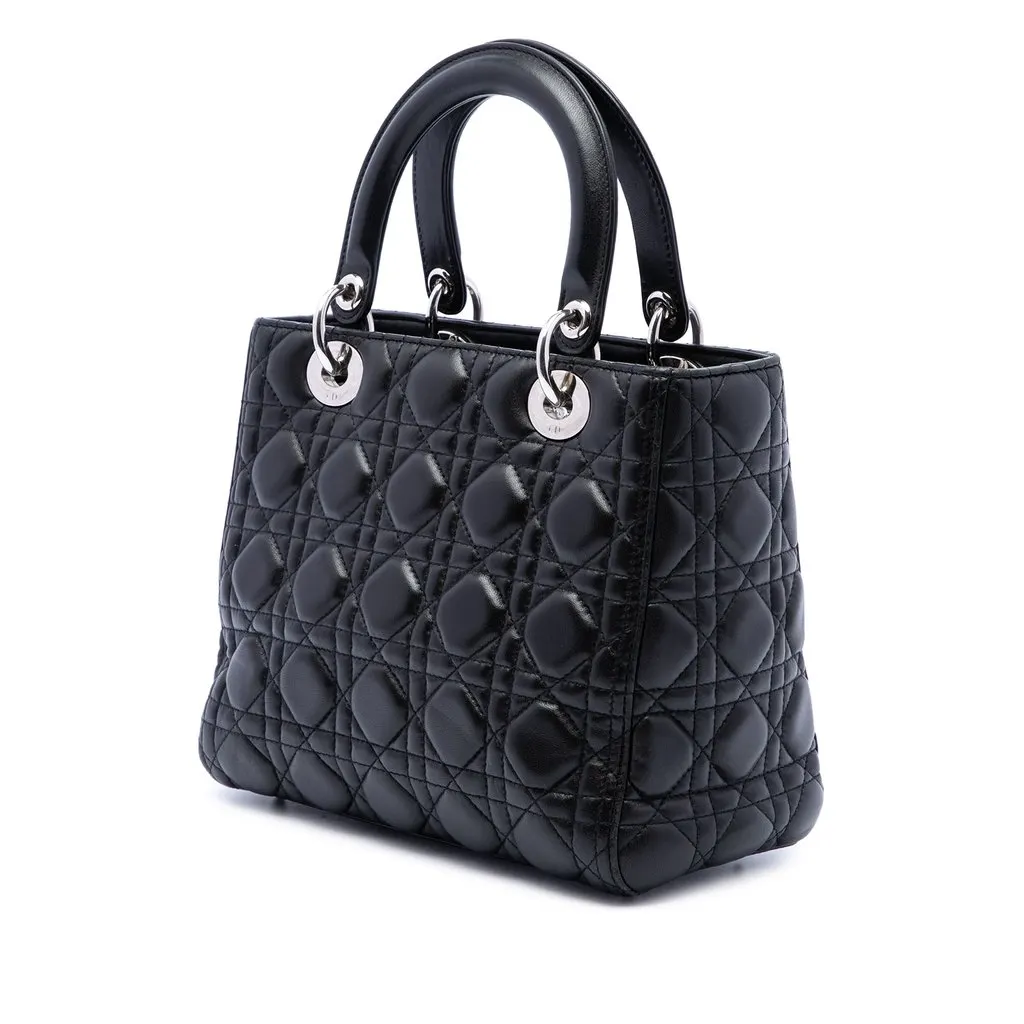 Dior Medium Lambskin Cannage Lady Dior Black Leather Very good - Back View