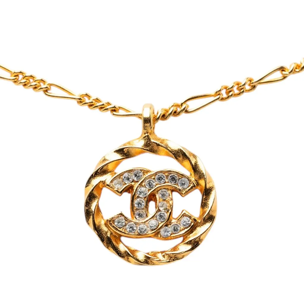 Chanel CC Gold Plated Strass Pendant Necklace Gold Metal Very good - Back View