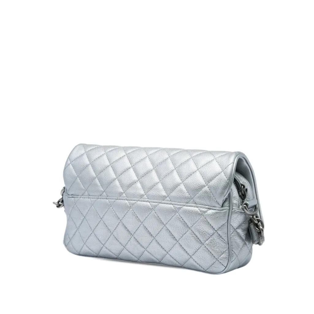 Chanel Medium Quilted Metallic Grained Calfskin Casual Rock Flap Silver Leather Good - Back View