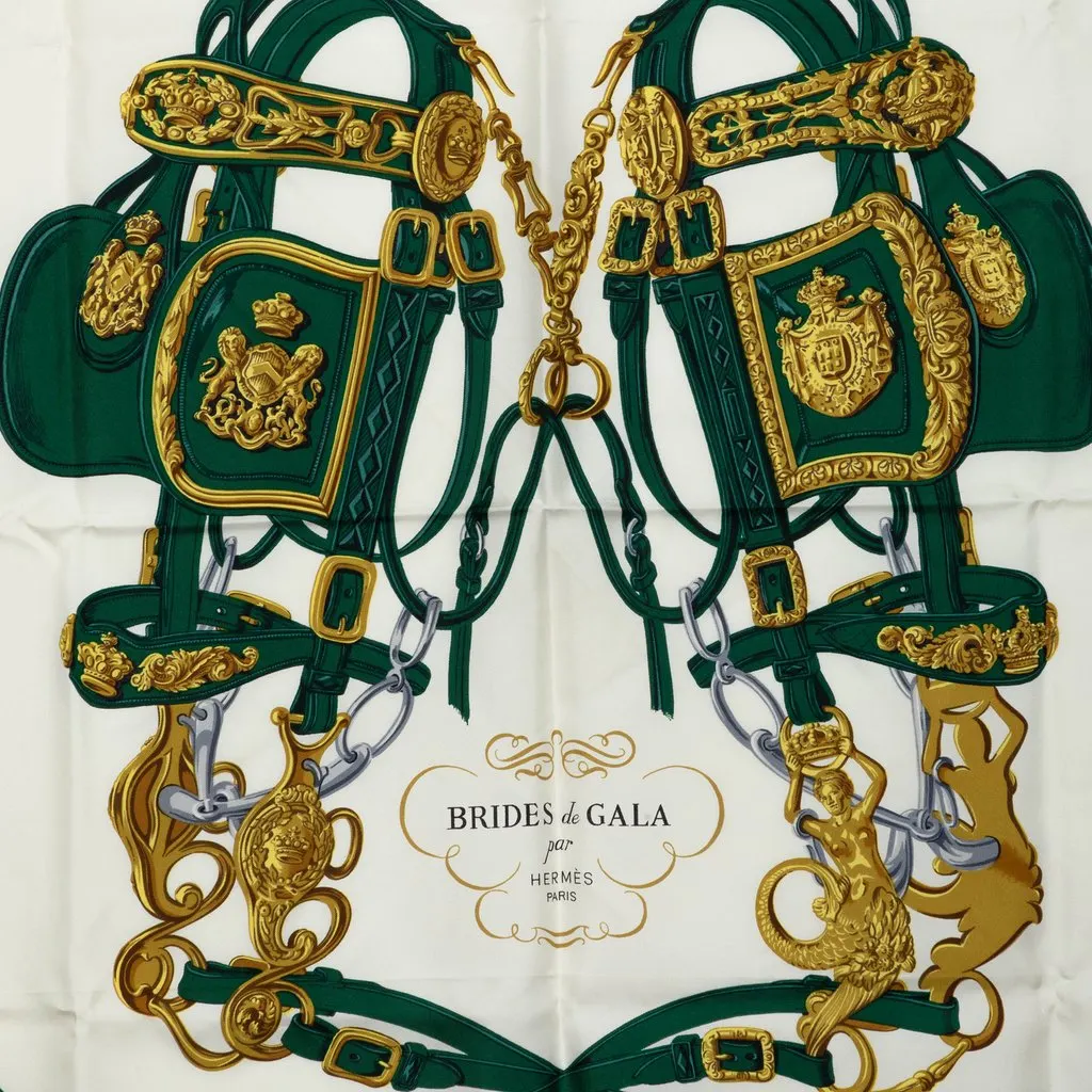 Hermès Brides de Gala Silk Scarf 90 White Silk Good - Back View