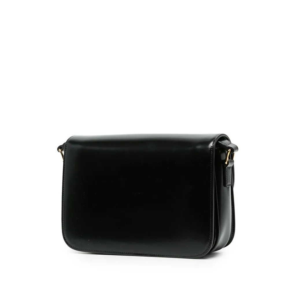 Celine Classique Shiny Calfskin Triomphe Crossbody Black Leather Very good - Back View