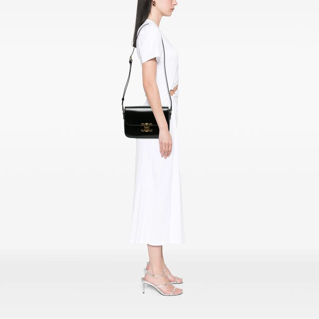 Celine Classique Shiny Calfskin Triomphe Crossbody Black Leather Very good - Box View
