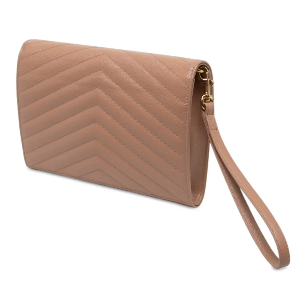 Saint Laurent Grain De Poudre Cassandre Matelasse Flap Pouch Brown Leather Very good - Back View