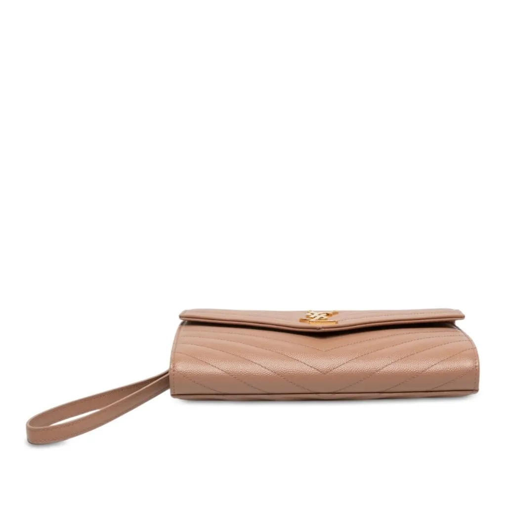 Saint Laurent Grain De Poudre Cassandre Matelasse Flap Pouch Brown Leather Very good - Inside View