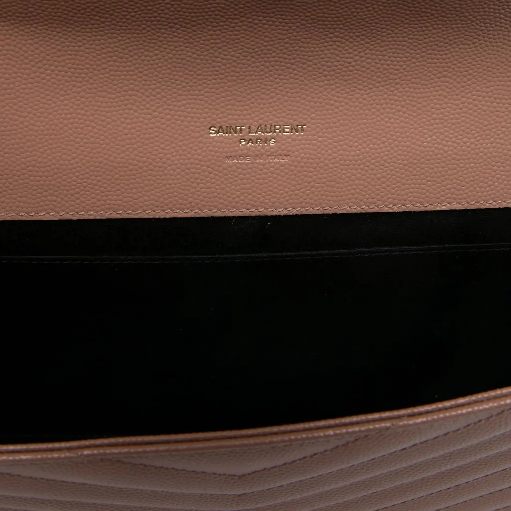 Saint Laurent Grain De Poudre Cassandre Matelasse Flap Pouch Brown Leather Very good - Model View