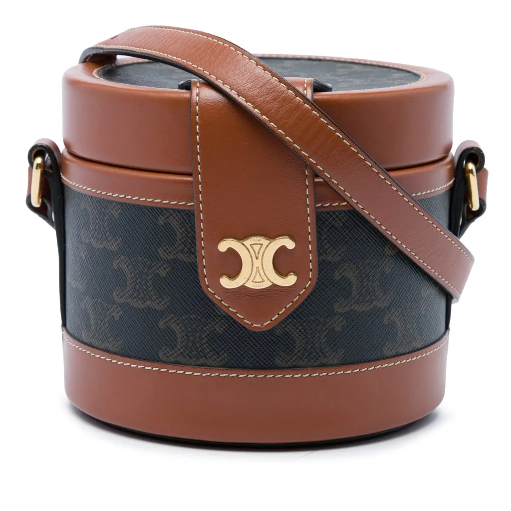 Celine Small Triomphe Coated Canvas Tambour Crossbody Brown Canvas Very good - Front View