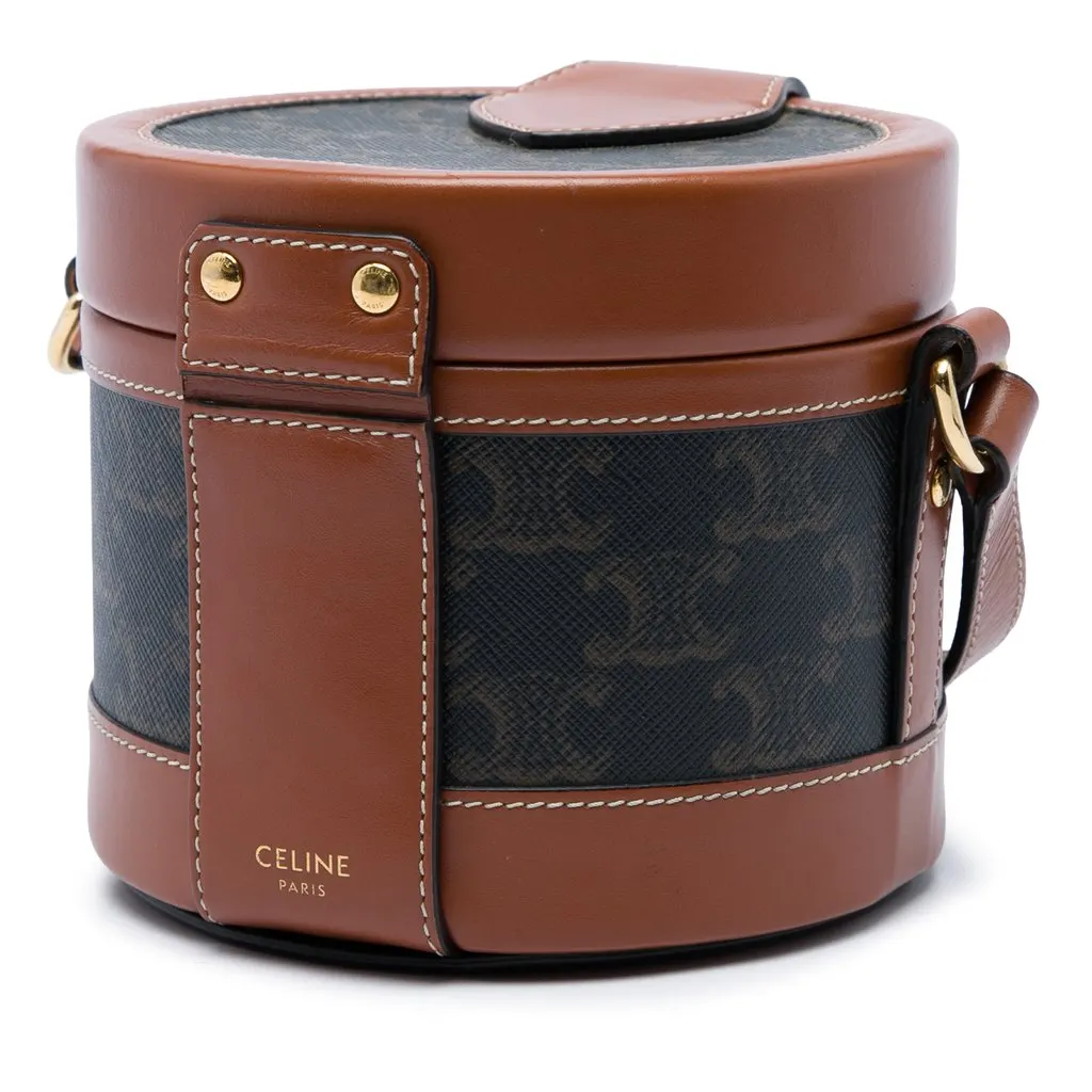 Celine Small Triomphe Coated Canvas Tambour Crossbody Brown Canvas Very good - Back View