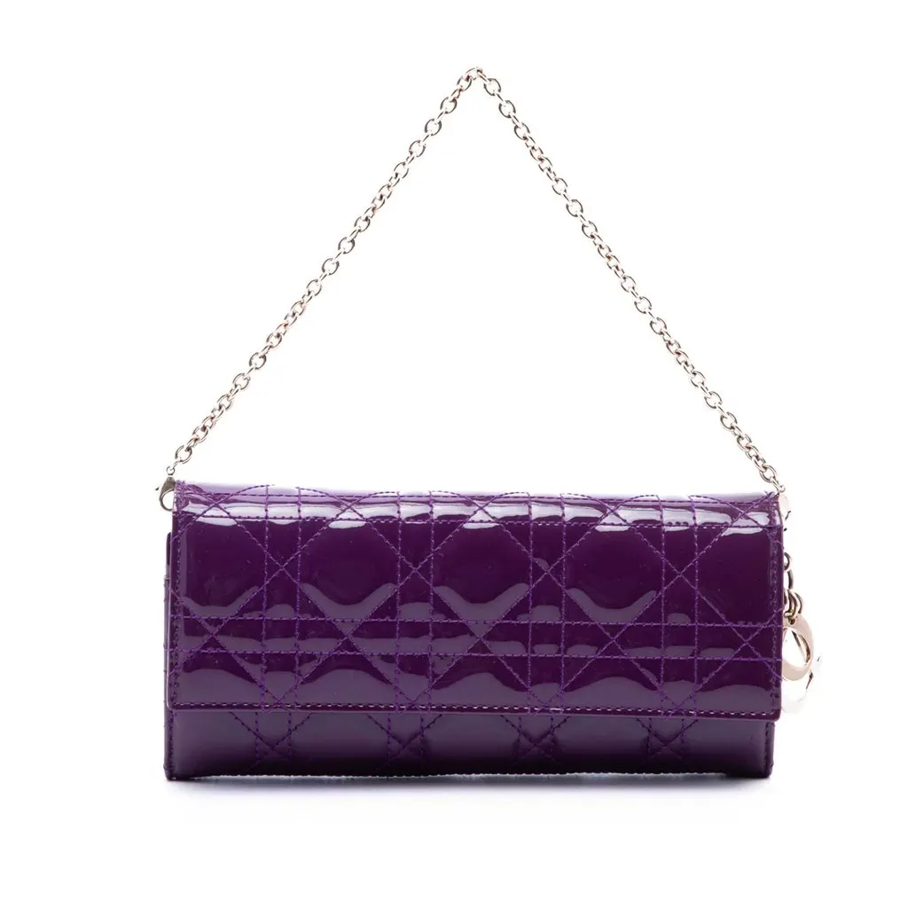 Dior Patent Cannage Lady Dior Wallet On Chain Purple Leather Very good - Front View