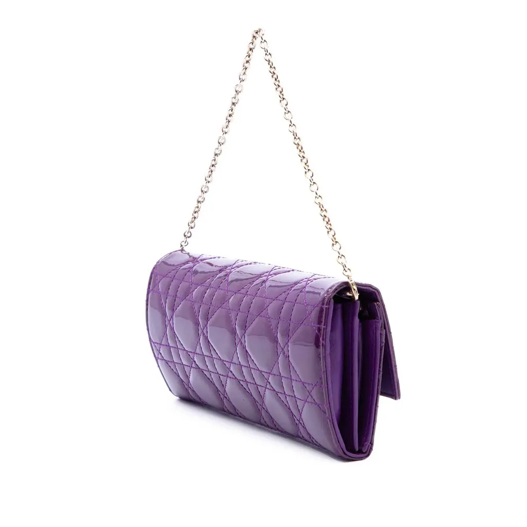 Dior Patent Cannage Lady Dior Wallet On Chain Purple Leather Very good - Back View