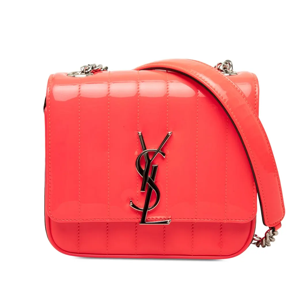 Saint Laurent Small Patent Monogram Vicky Chain Bag Orange Leather Very good - Front View