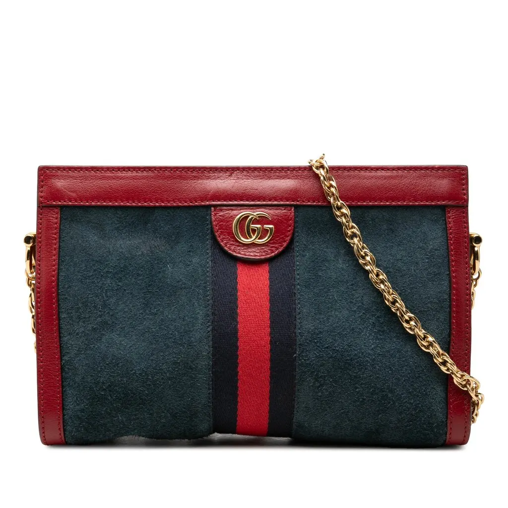 Gucci Small Suede Web Ophidia Chain Crossbody Blue Suede Very good - Front View