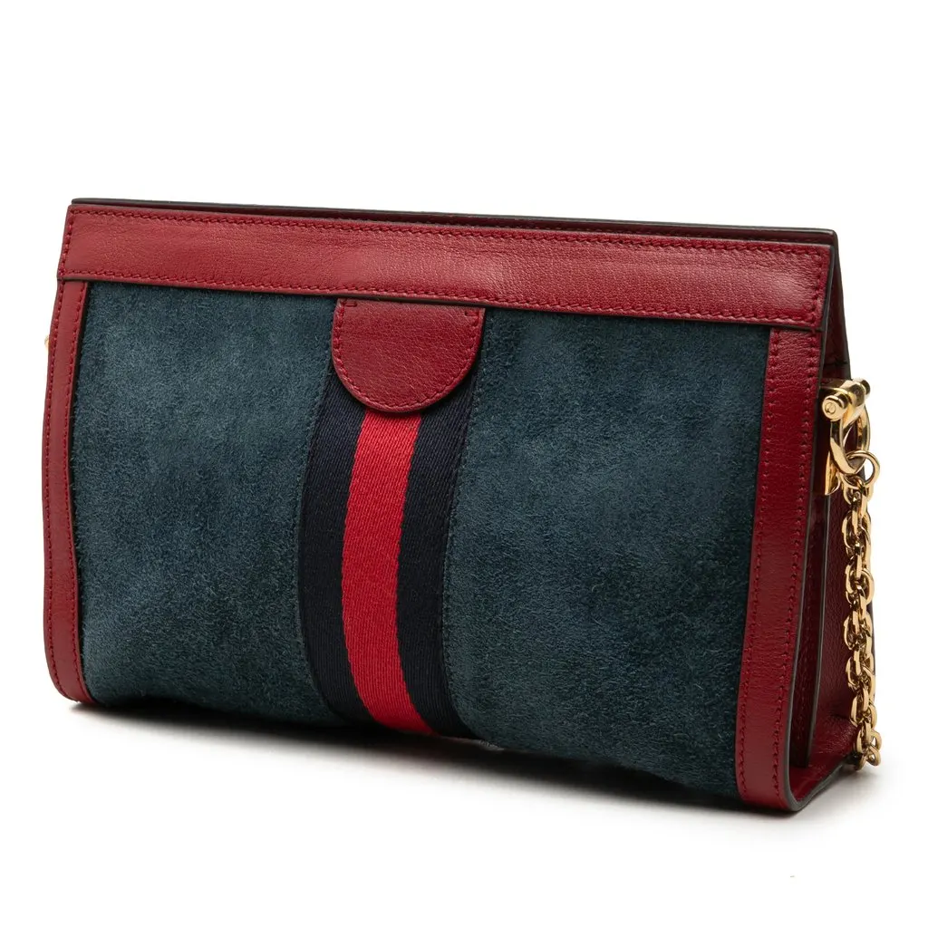 Gucci Small Suede Web Ophidia Chain Crossbody Blue Suede Very good - Back View