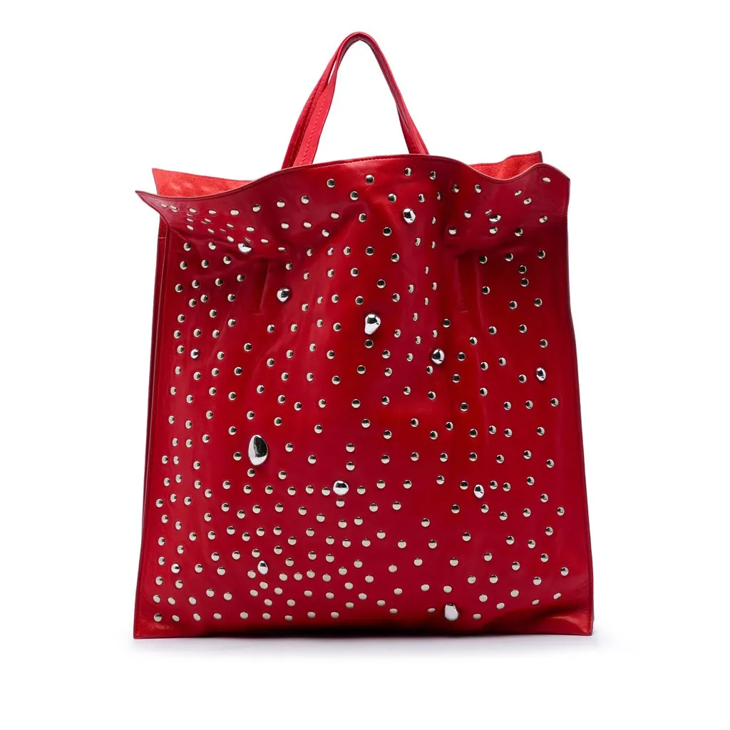 Celine Studded Lambskin Cabas Tote Red Leather Very good - Front View