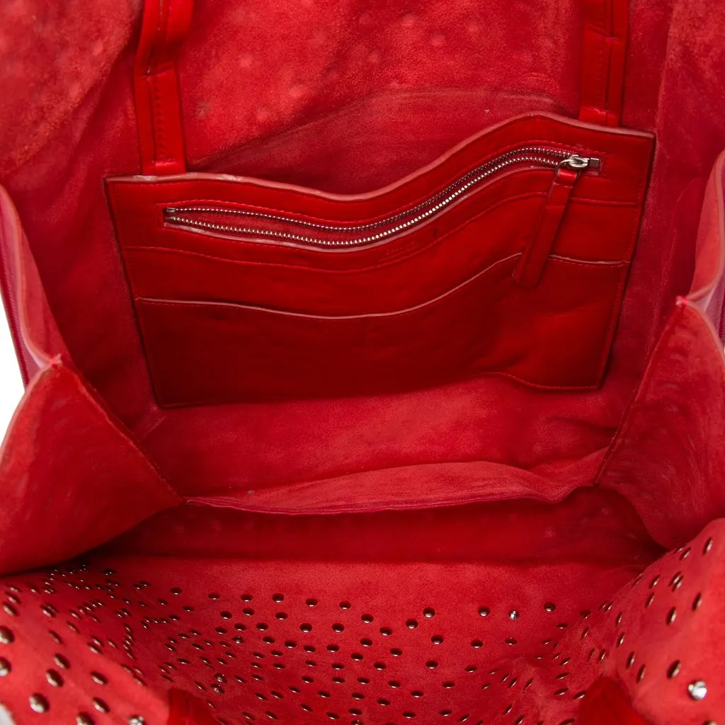 Celine Studded Lambskin Cabas Tote Red Leather Very good - Model View