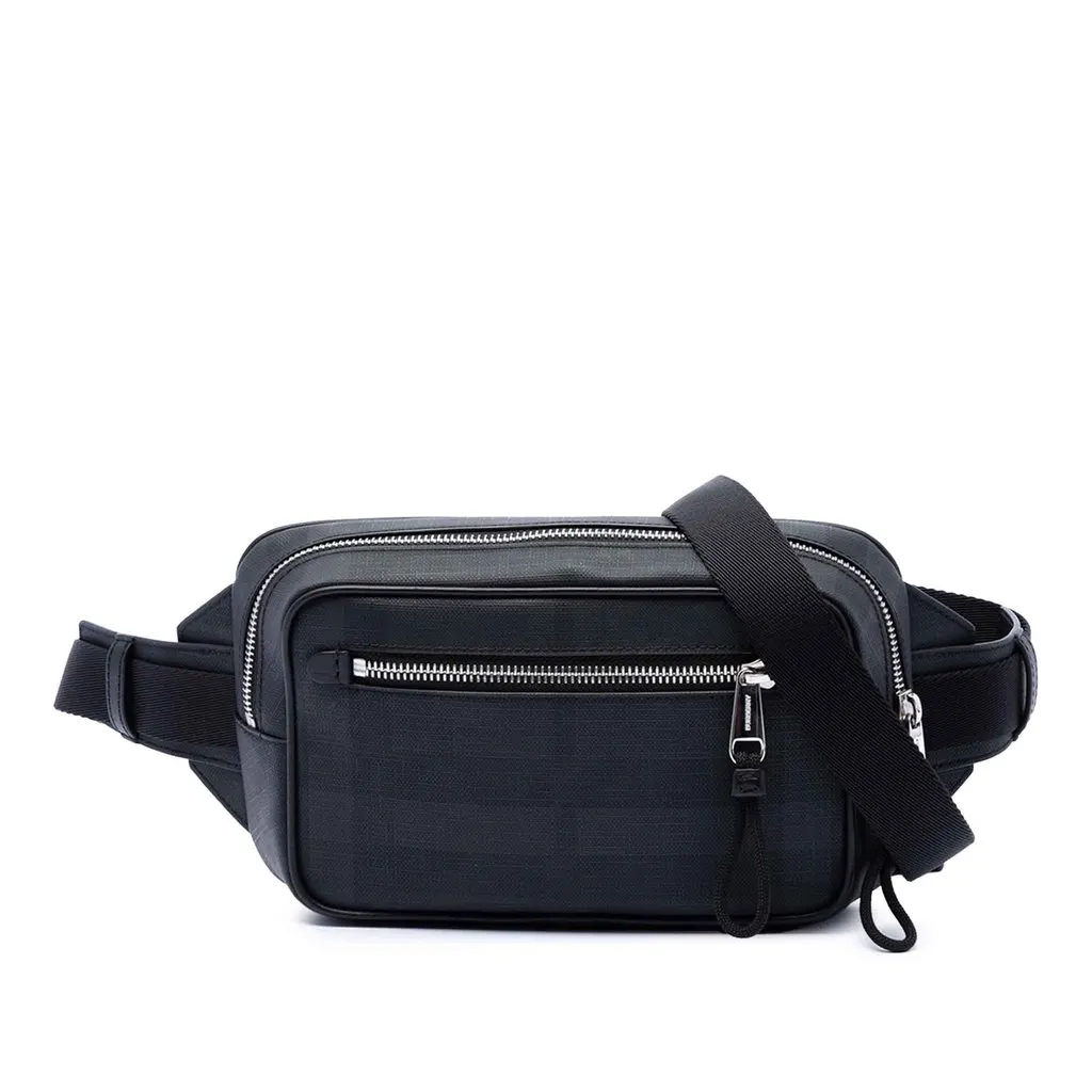 Burberry London Check Coated Canvas Belt Bag Black Canvas Very good - Front View