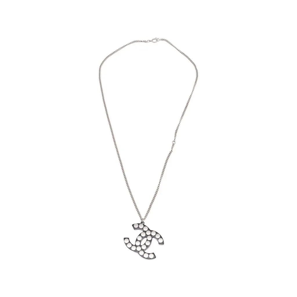 Chanel CC Brass Resin Studded Pendant Necklace