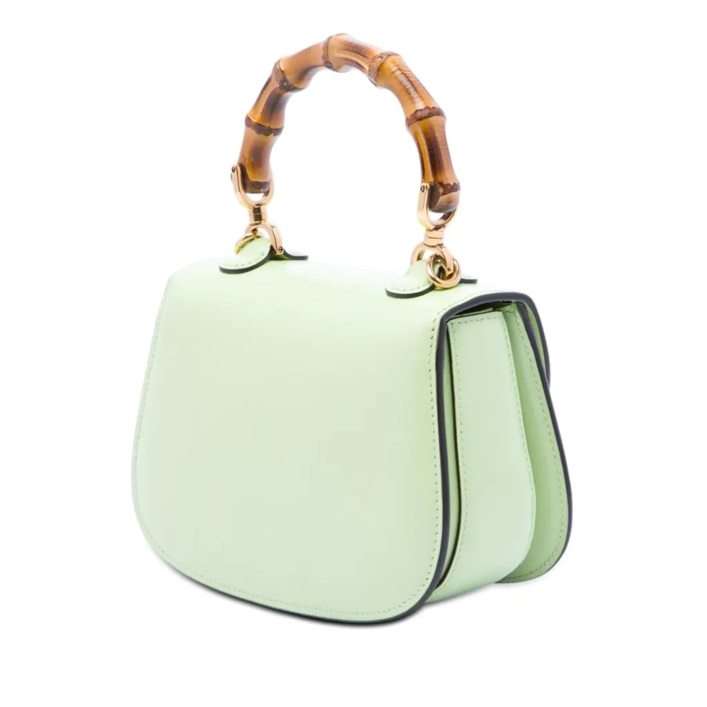 Gucci Mini Calfskin Web 1947 Bamboo Top Handle Bag Green Leather Very good - Back View