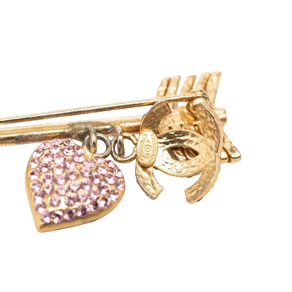 Chanel CC Gold Plated Strass Arrow Heart Charm Pin Brooch Gold Metal Very good - Inside View