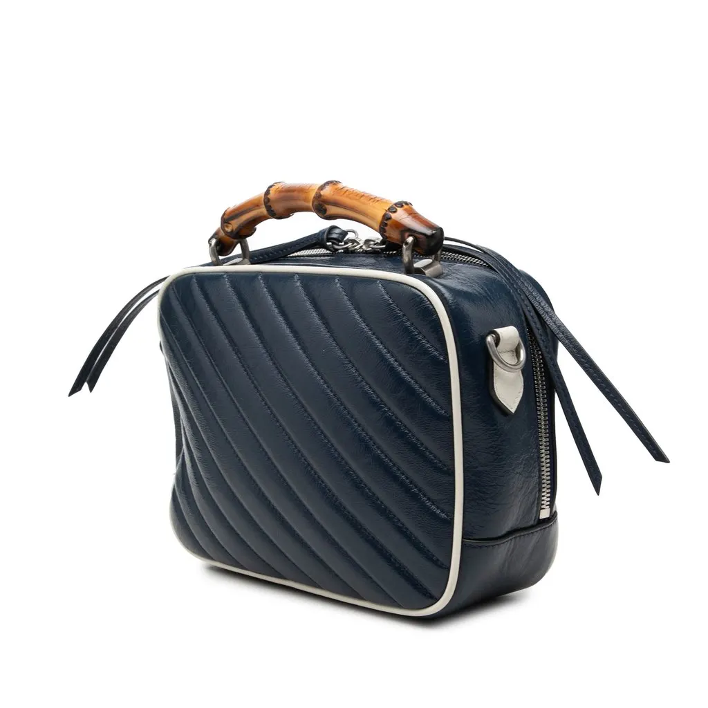 Gucci Small GG Marmont Matelasse Diagonal Calfskin Torchon Bamboo Satchel Blue Leather Very good - Back View