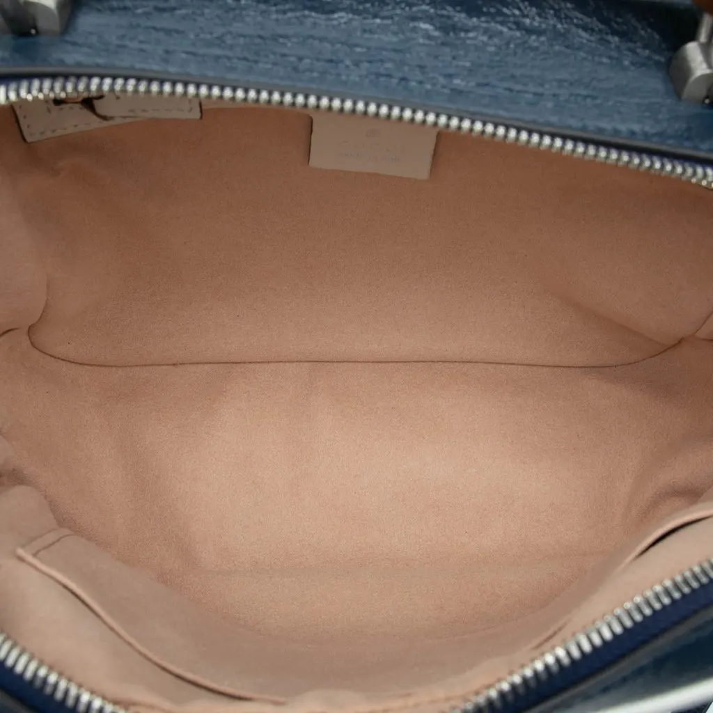 Gucci Small GG Marmont Matelasse Diagonal Calfskin Torchon Bamboo Satchel Blue Leather Very good - Model View