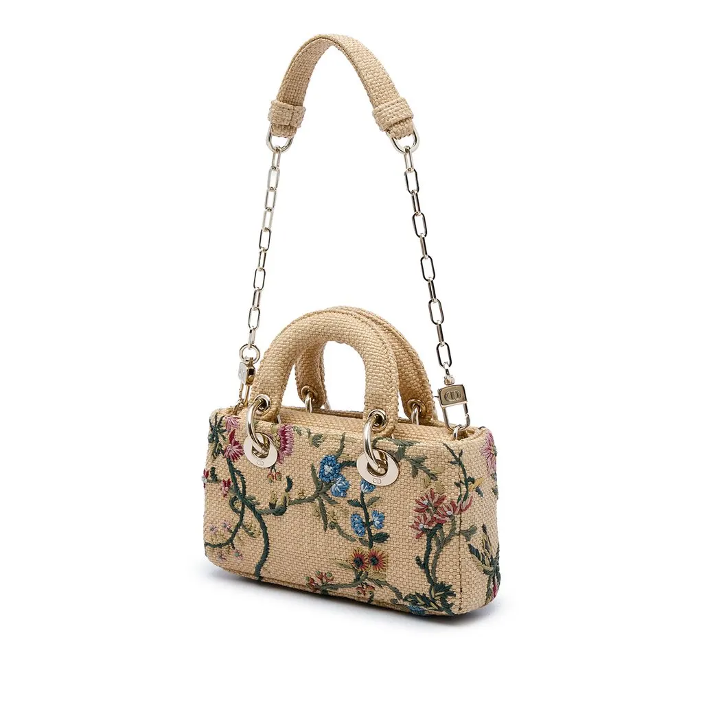 Dior Micro Floral Embroidered Raffia Lady D Joy Beige Rattan Good - Back View