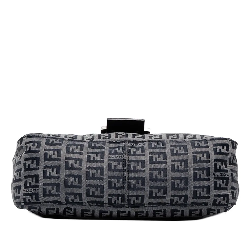Fendi Zucchino Canvas Double Flap Shoulder Bag Grey Canvas Good - Inside View