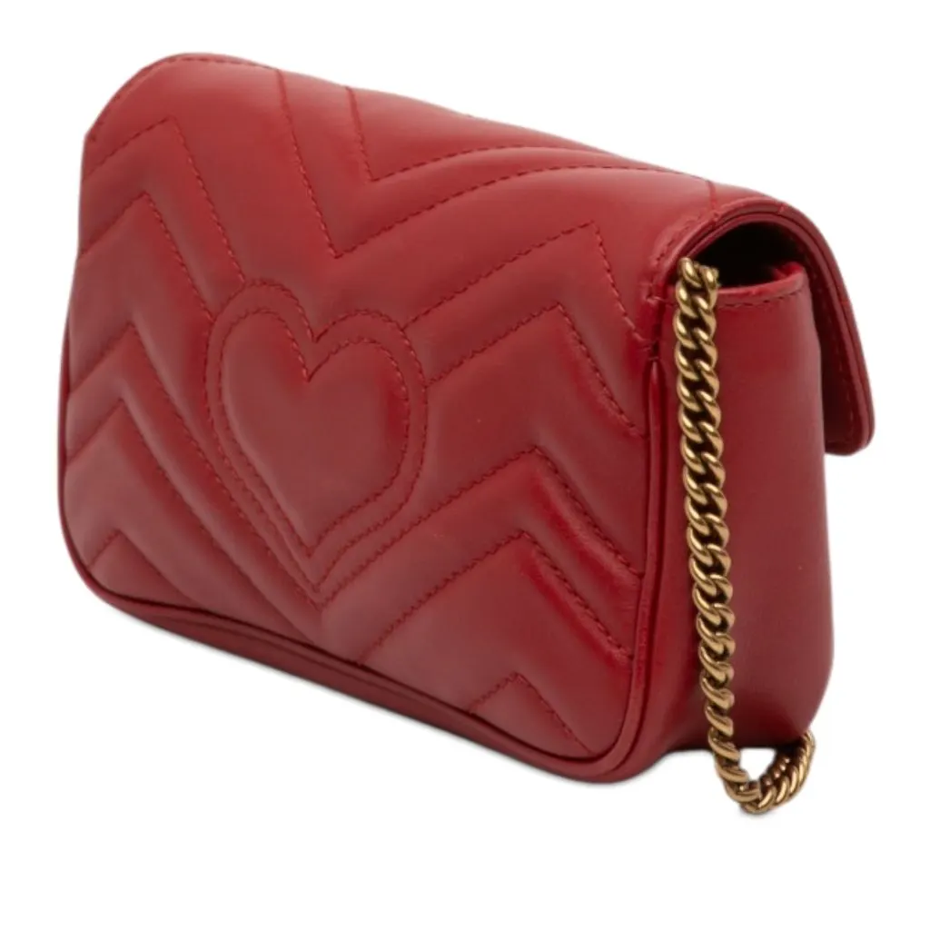 Gucci Mini GG Marmont Matelasse Leather Flap Crossbody Red Leather Good - Back View