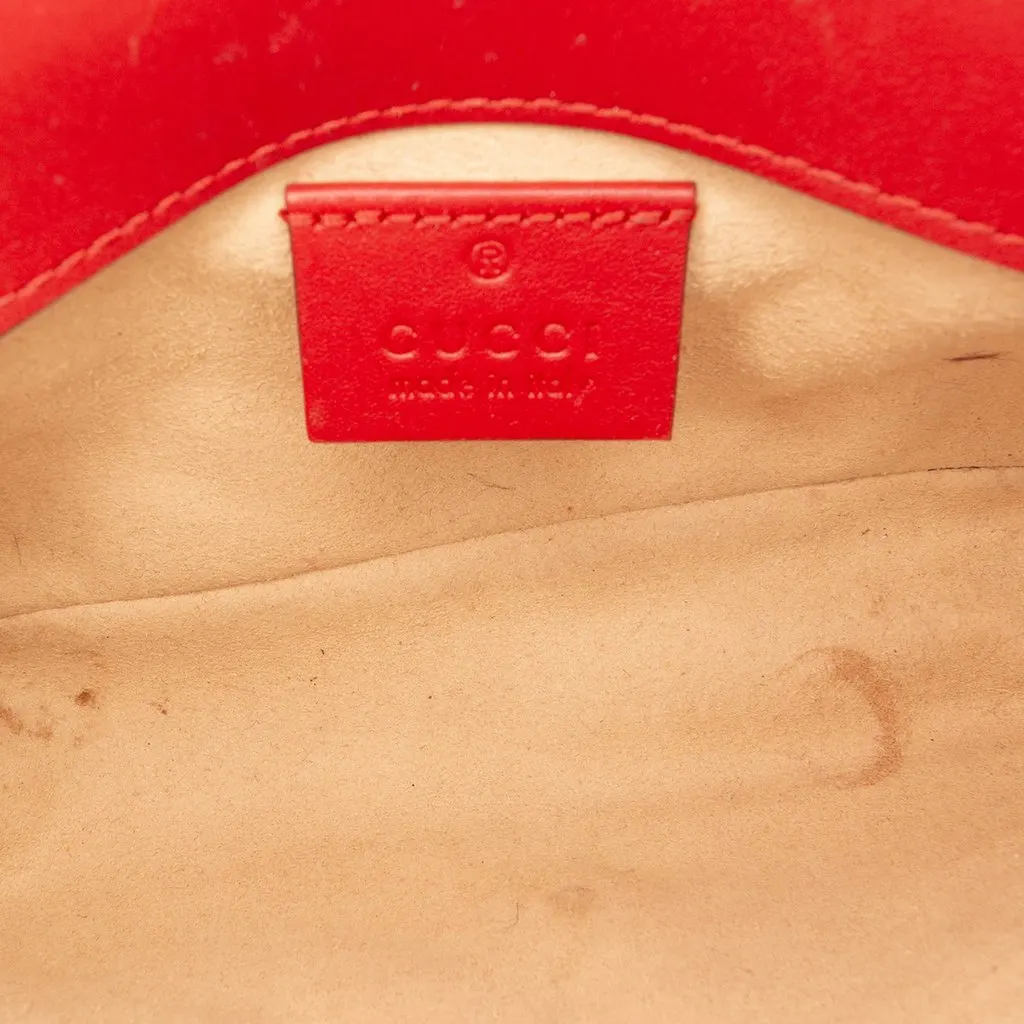 Gucci Mini GG Marmont Matelasse Leather Flap Crossbody Red Leather Good - Model View