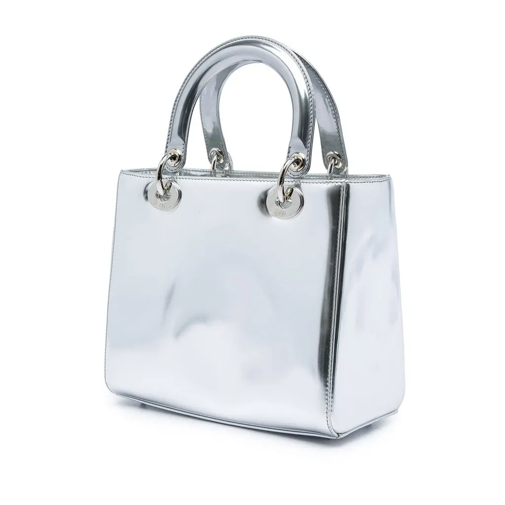 Dior Medium Metallic Patent Lady Dior Silver Leather Very good - Back View