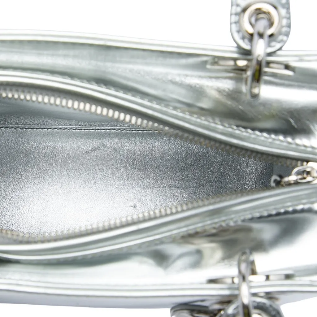 Dior Medium Metallic Patent Lady Dior Silver Leather Very good - Model View