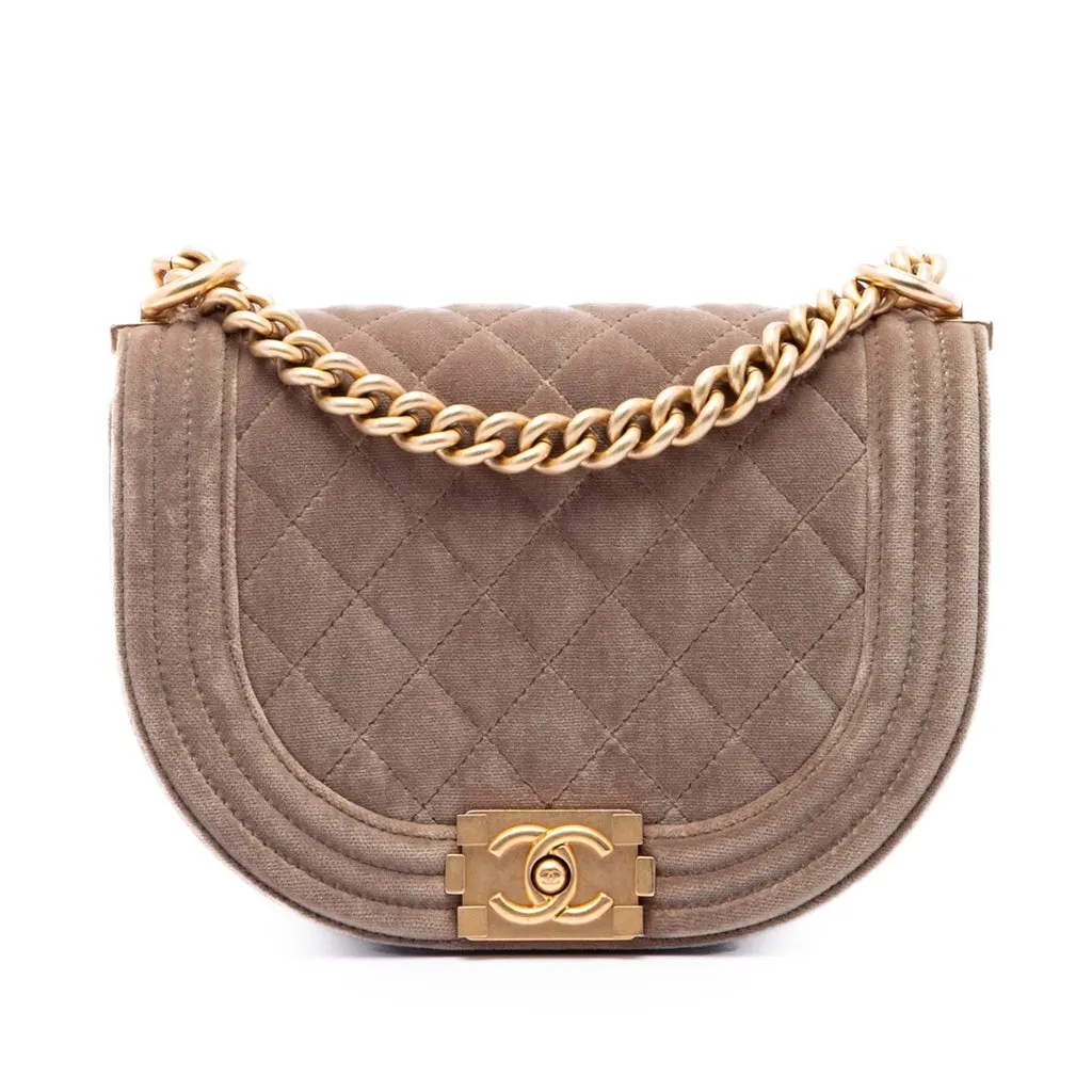 Chanel Small Quilted Velvet Boy Messenger Bag Brown Very good - Front View