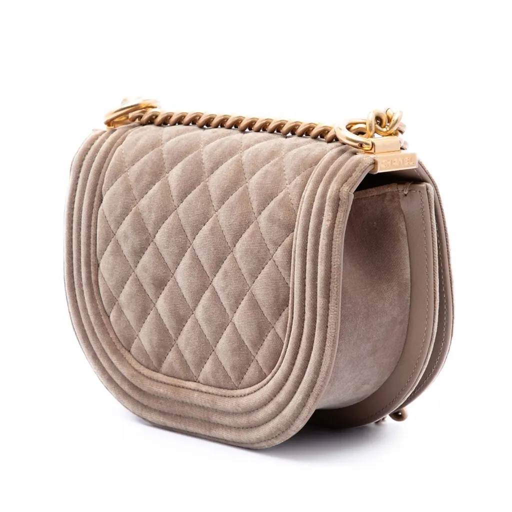 Chanel Small Quilted Velvet Boy Messenger Bag Brown Very good - Back View