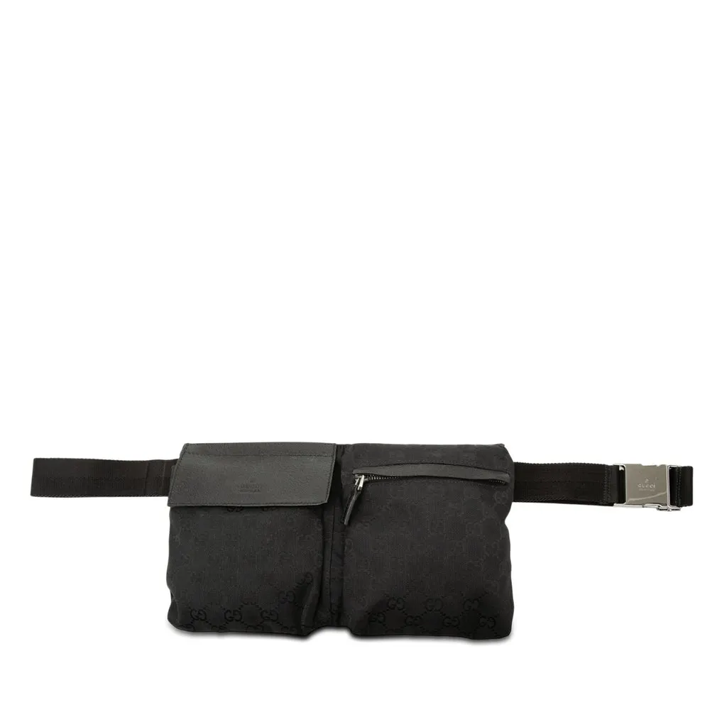 Gucci GG Canvas Double Pocket Belt Bag Black Very good - Front View