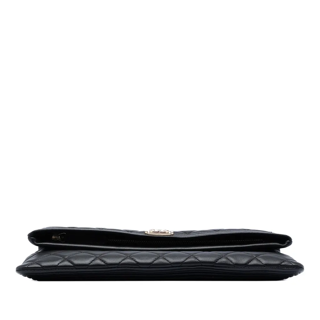 Chanel CC Quilted Lambskin Beauty Foldover Boy Clutch Black Leather Very good - Inside View
