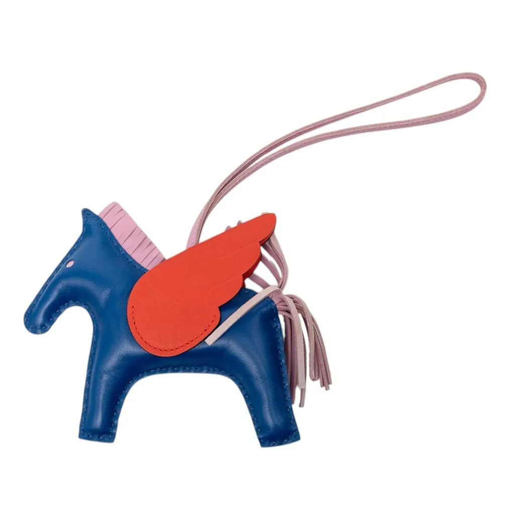 Hermès Milo Lambskin and Swift Grigri Rodeo Pegase Bag Charm PM Blue Leather Very good - Front View