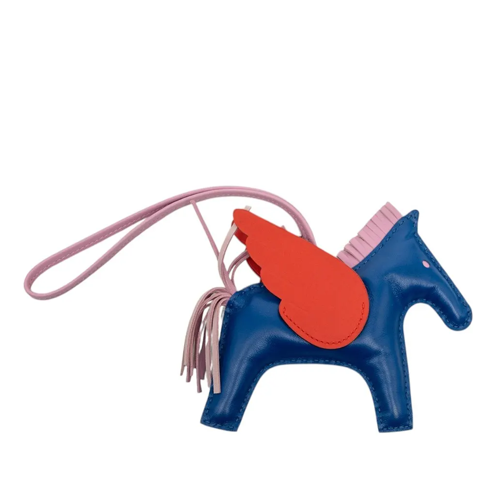 Hermès Milo Lambskin and Swift Grigri Rodeo Pegase Bag Charm PM Blue Leather Very good - Back View