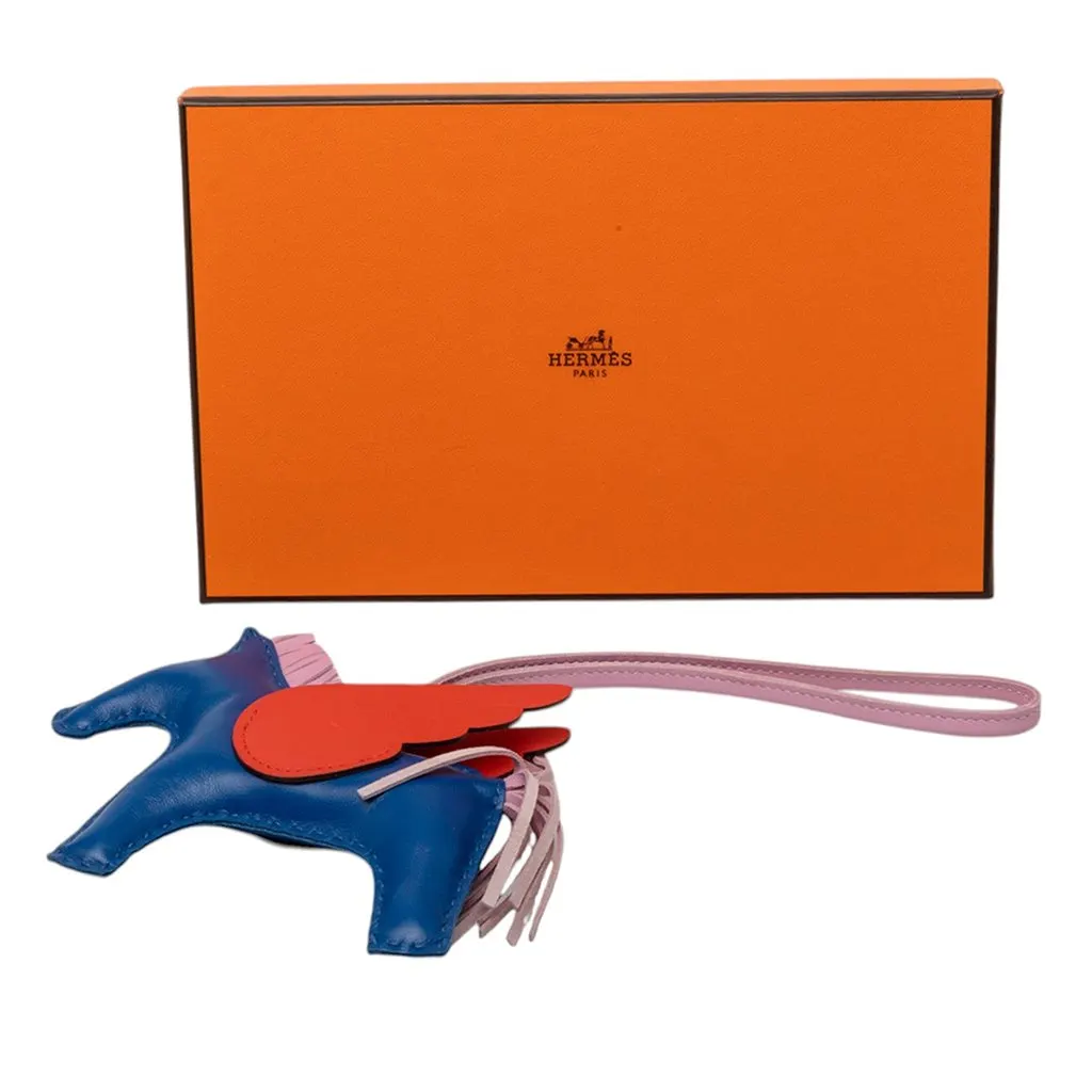 Hermès Milo Lambskin and Swift Grigri Rodeo Pegase Bag Charm PM Blue Leather Very good - Box View