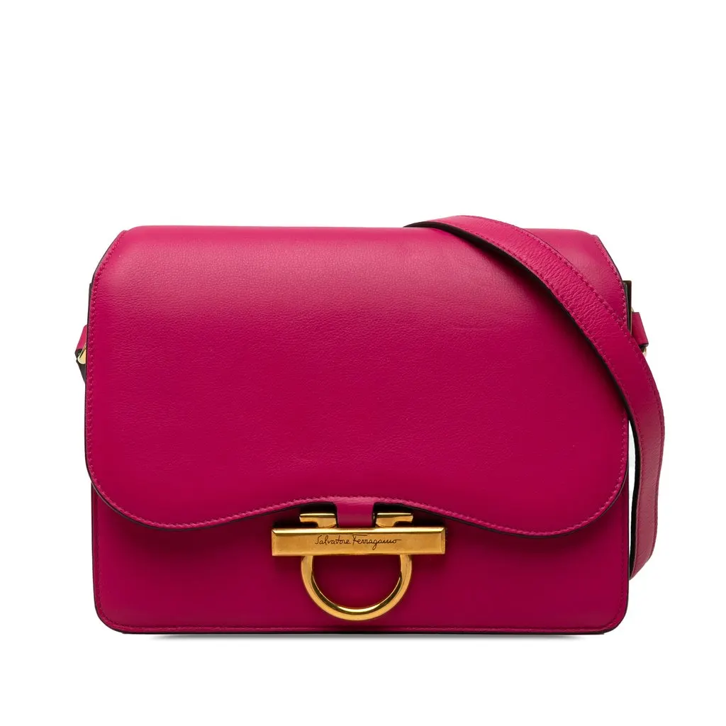 Salvatore Ferragamo Calfskin Gancini Joanne Crossbody Pink Leather Very good - Front View
