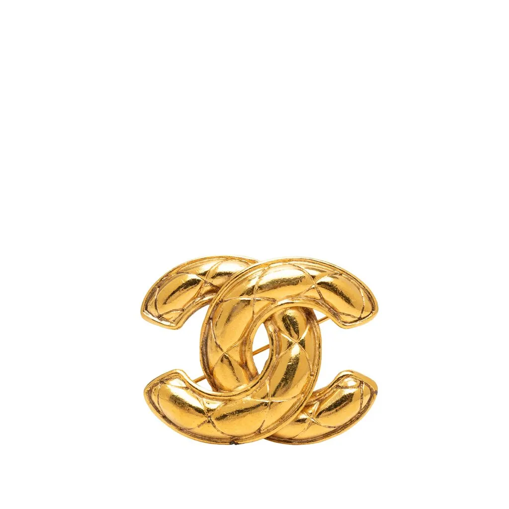 Chanel CC Gold Plated Quilted Brooch Gold Metal Very good - Front View