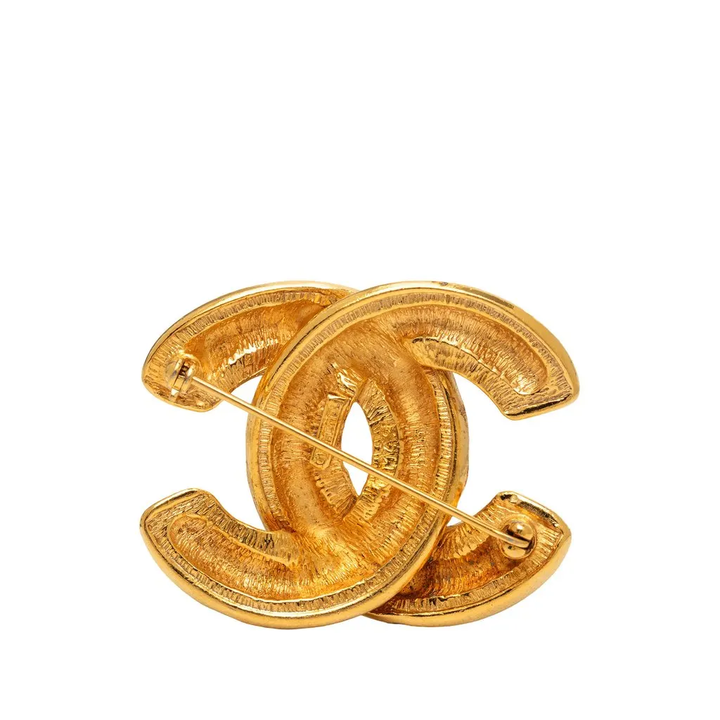Chanel CC Gold Plated Quilted Brooch Gold Metal Very good - Back View