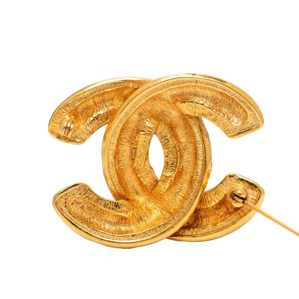 Chanel CC Gold Plated Quilted Brooch Gold Metal Very good - Inside View