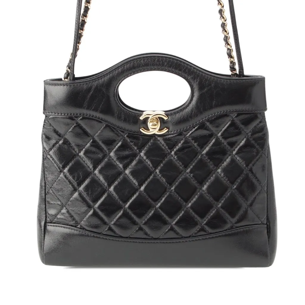 Chanel Mini Quilted Glazed Calfskin 31 Shopping Bag Black Leather Very good - Front View