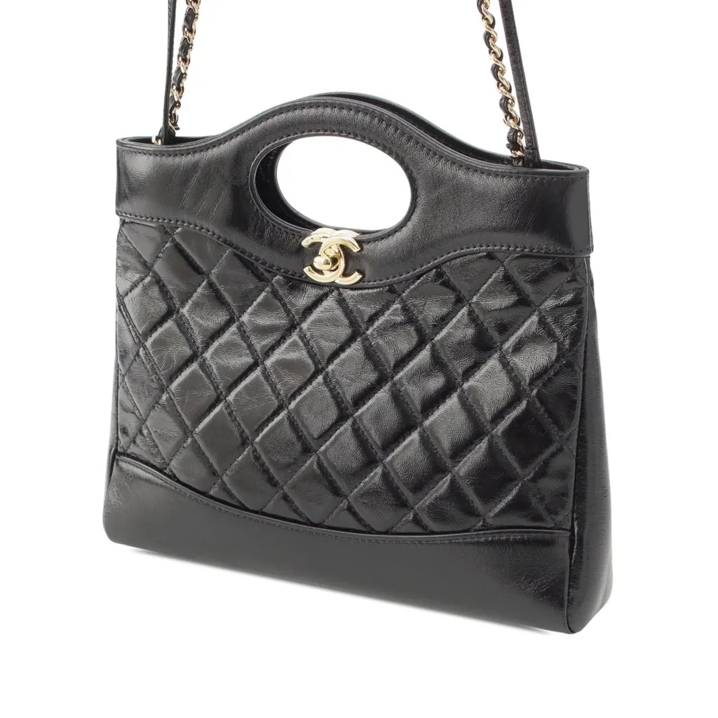 Chanel Mini Quilted Glazed Calfskin 31 Shopping Bag Black Leather Very good - Back View