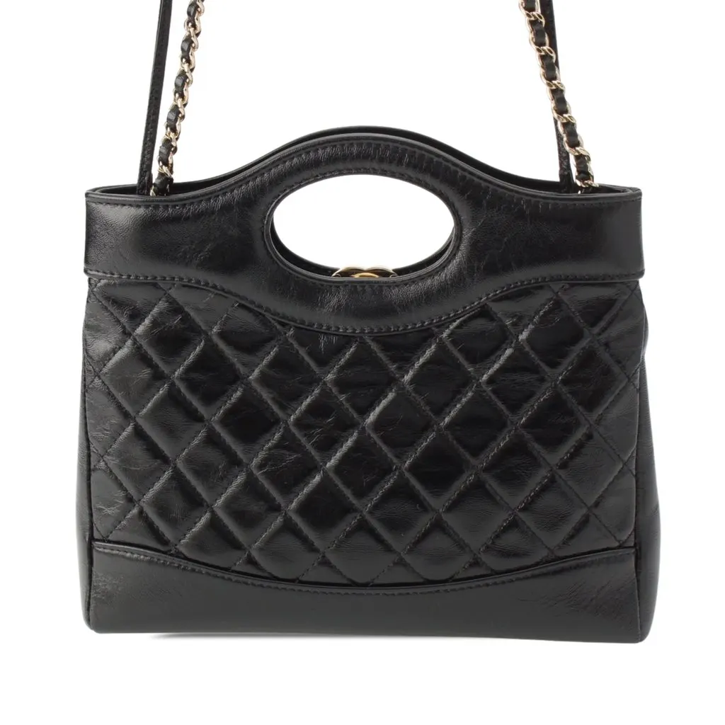 Chanel Mini Quilted Glazed Calfskin 31 Shopping Bag Black Leather Very good - Inside View