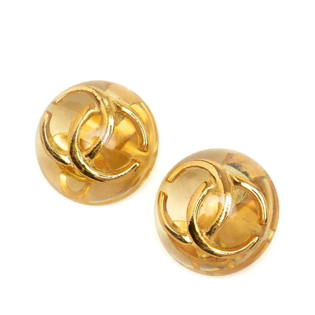 Chanel CC Resin and Gold Plated Clip On Earrings Gold Plastic Very good - Front View