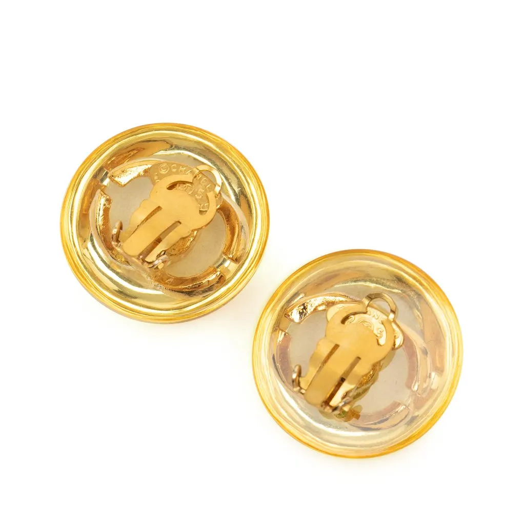 Chanel CC Resin and Gold Plated Clip On Earrings Gold Plastic Very good - Back View